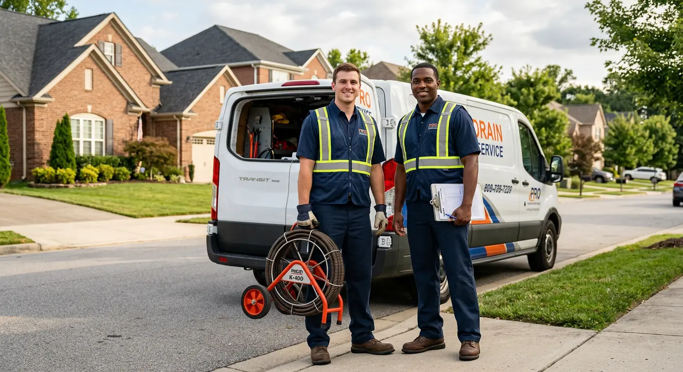 Sewer and drain service team with equipment ready for work in Bellair-Meadowbrook Terrace