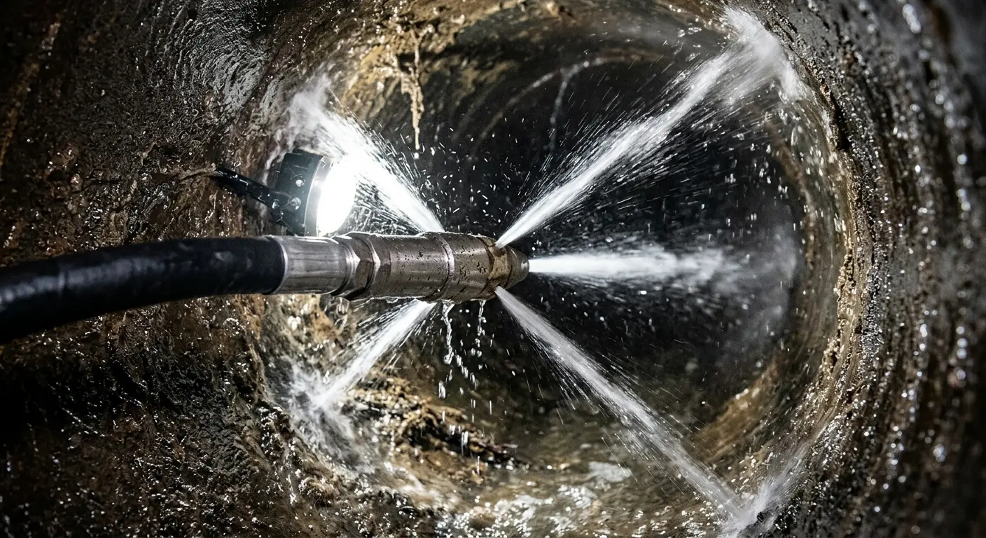 High-pressure hydro jetting nozzle cleaning sewer pipe for Storm Drain Cleaning in Bellair-Meadowbrook Terrace